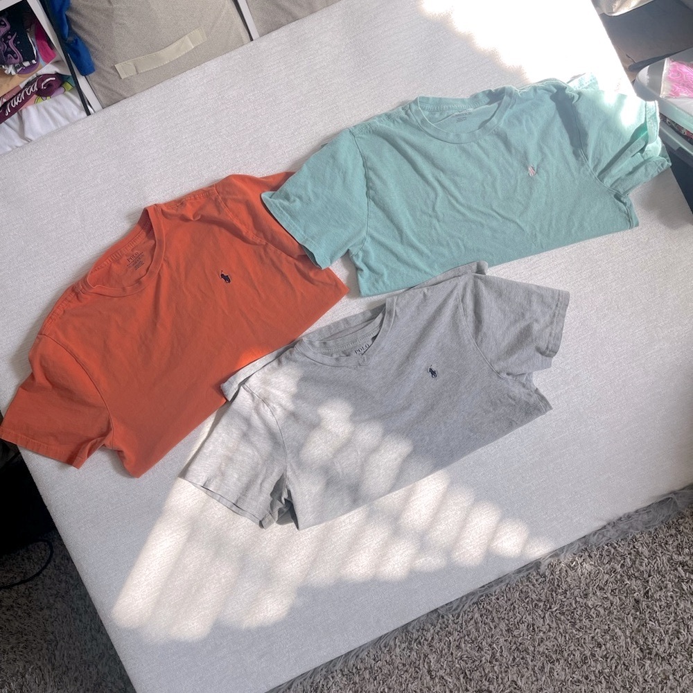 Boy’s Ralph Lauren Crewneck & V-Neck Tee Bundle - Orange, blue, gray